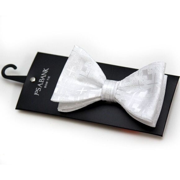 New Jos A Bank Pre-Tied Bow Tie 4" Adjustable White Geometric print - Picture 1 of 5